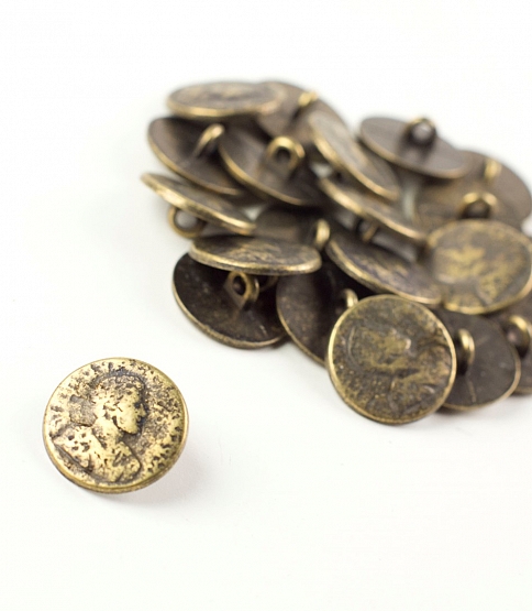 Vintage Antique Brass Face Button Size 28L x5 - Click Image to Close